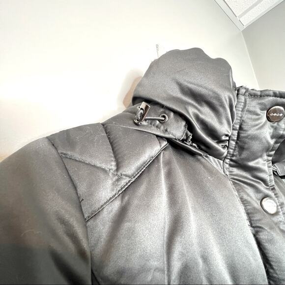 Bebe Dark Silver Titanium Hooded Puffer Winter Coat Size Medium - Picture 6 of 10
